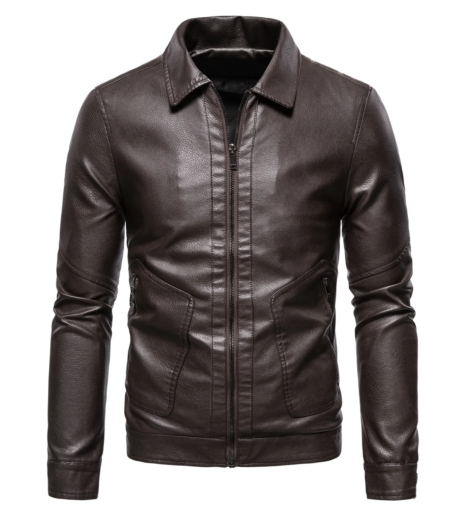 Мужская модная брендовая молодежная куртка из искусственной кожи с лацканами, флисовая кожаная куртка Изображение 5