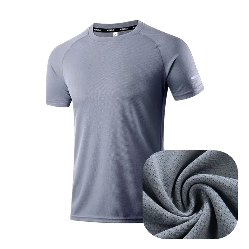 Мужская футболка с сеткой из ледяного шелка, летние эластичные футболки с коротким рукавом, быстросохнущая дышащая мужская спортивная футболка Изображение 1
