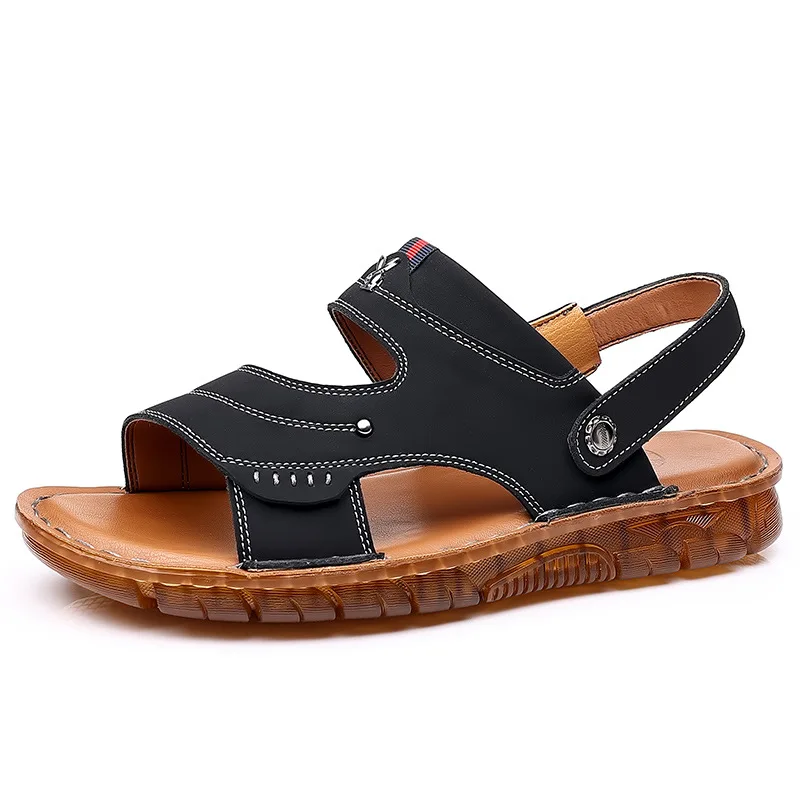 Мужские сандалии, летние новые модные мужские тапочки-горки, уличная нескользящая обувь из натуральной кожи, пляжные сандалии-слипоны, дорожные тапочки Изображение 3