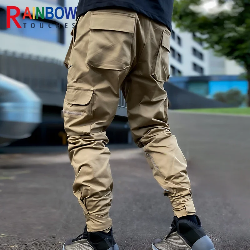 Мужские спортивные брюки для активного отдыха, новые ветрозащитные повседневные спортивные брюки-карго в светоотражающую полоску с несколькими карманами, превосходное качество Изображение 1