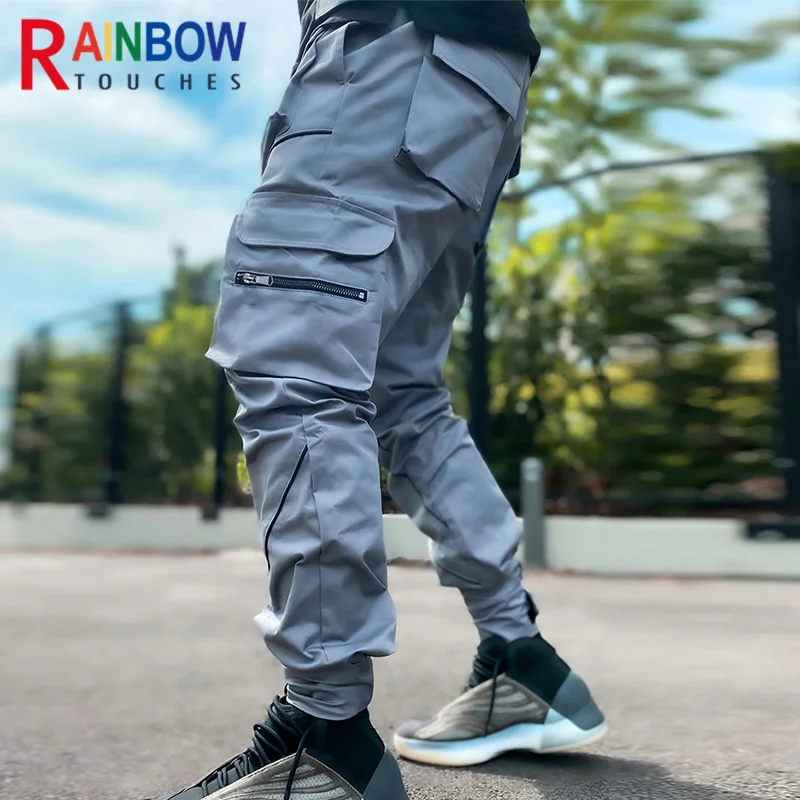 Мужские спортивные брюки для активного отдыха, новые ветрозащитные повседневные спортивные брюки-карго в светоотражающую полоску с несколькими карманами, превосходное качество Изображение 3