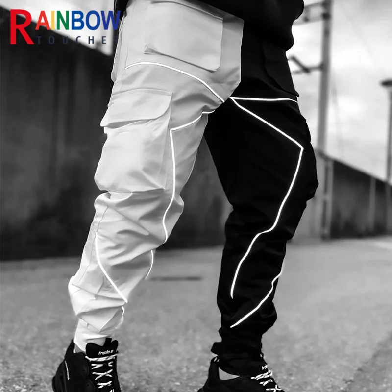Мужские спортивные брюки для активного отдыха, новые ветрозащитные повседневные спортивные брюки-карго в светоотражающую полоску с несколькими карманами, превосходное качество Изображение 5