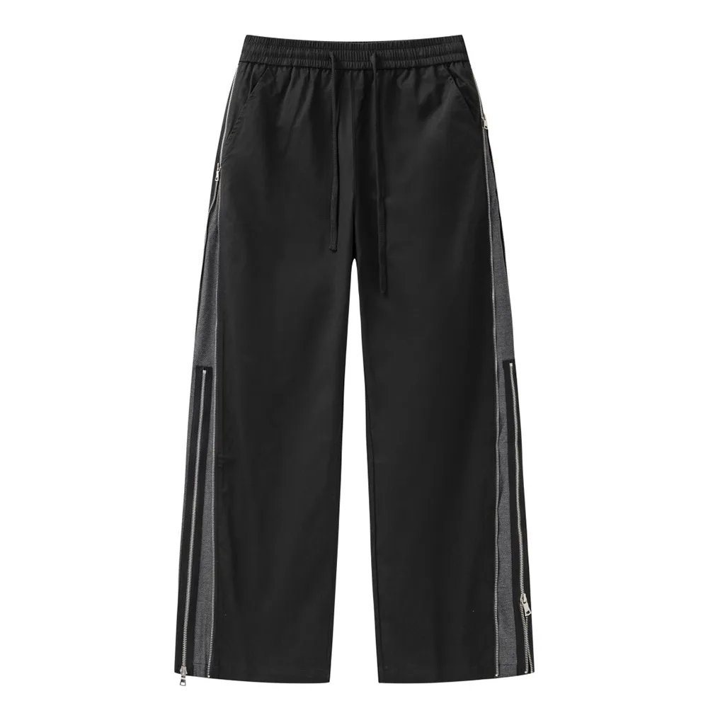 Мужские спортивные брюки с двойной молнией сбоку, модные брюки в стиле пэчворк с цветными блоками на завязках, повседневные свободные спортивные брюки Изображение 1