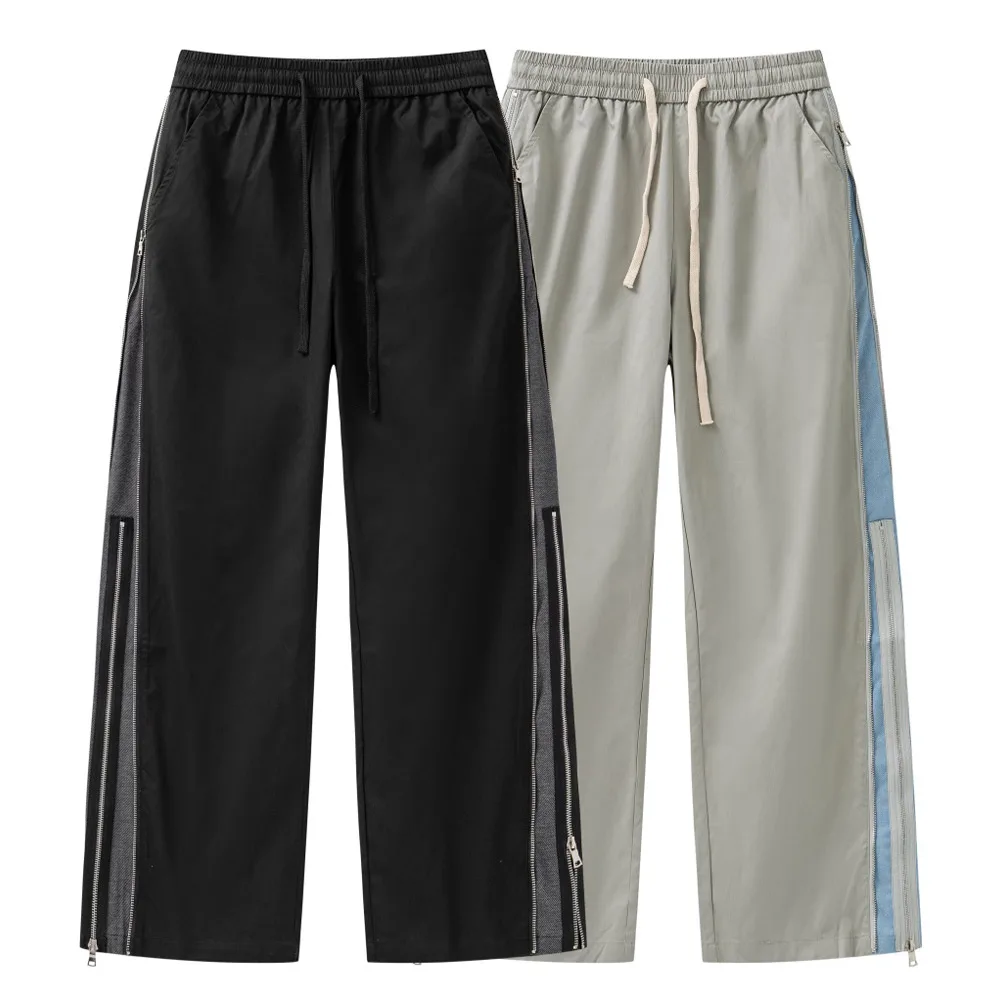 Мужские спортивные брюки с двойной молнией сбоку, модные брюки в стиле пэчворк с цветными блоками на завязках, повседневные свободные спортивные брюки Изображение 3