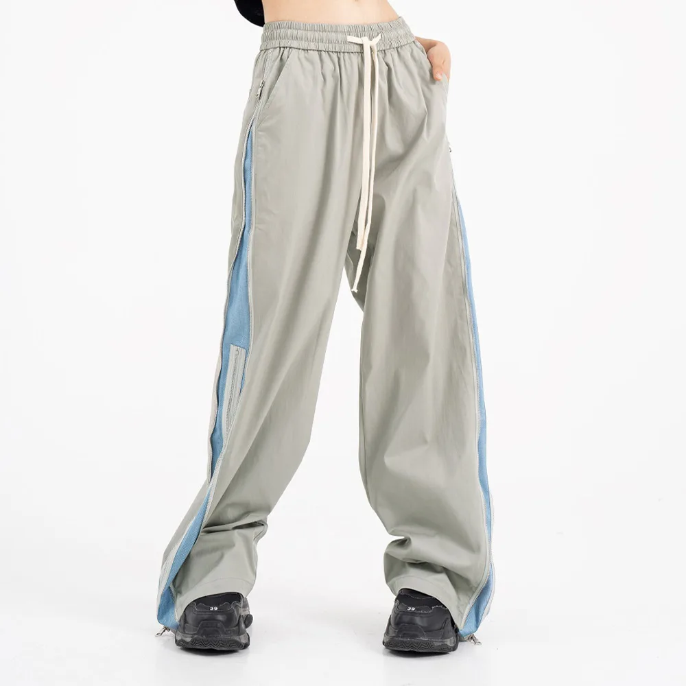 Мужские спортивные брюки с двойной молнией сбоку, модные брюки в стиле пэчворк с цветными блоками на завязках, повседневные свободные спортивные брюки Изображение 4
