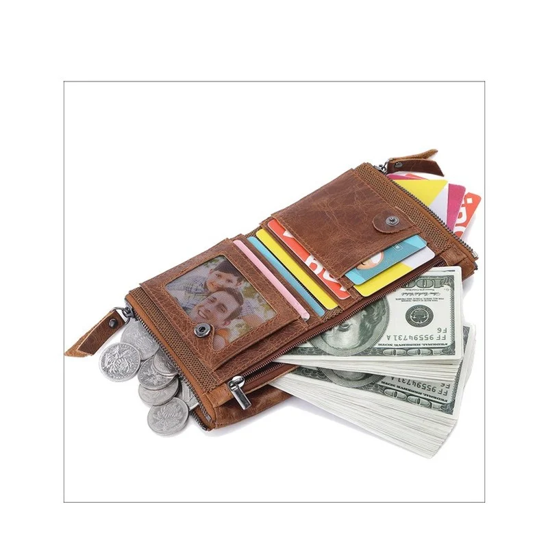 Мужской кошелек из натуральной воловьей кожи, короткий кошелек для монет, маленькие винтажные кошельки, Брендовые высококачественные Дизайнерские кошельки, сумочка-клатч Изображение 1