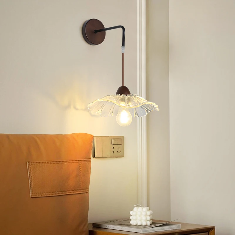 Настенный светильник из скандинавского стекла с прозрачным абажуром, ретро настенный светильник для спальни, Прикроватное зеркало в ванной, Винтажные светильники-бра, освещение Изображение 1
