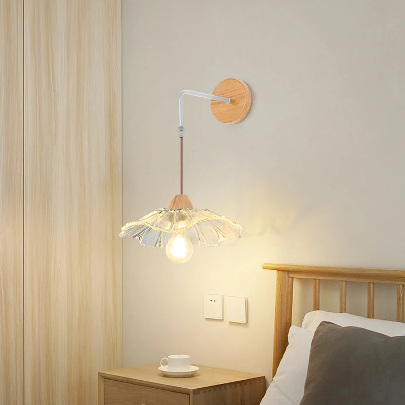 Настенный светильник из скандинавского стекла с прозрачным абажуром, ретро настенный светильник для спальни, Прикроватное зеркало в ванной, Винтажные светильники-бра, освещение Изображение 2