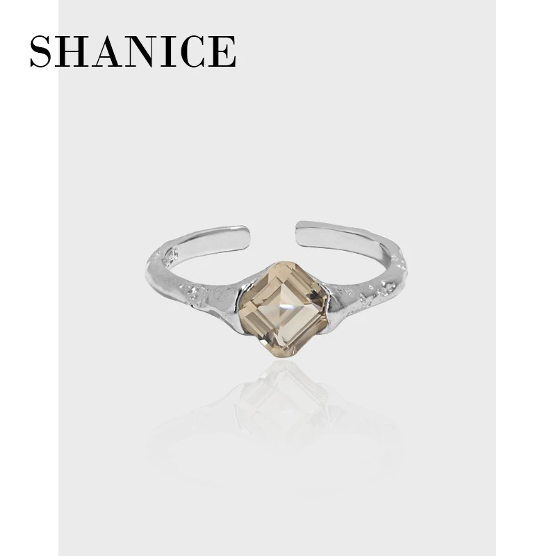 Нишевый дизайн SHANICE Korean ins, инкрустированный геометрической квадратной текстурой циркона, женское кольцо из стерлингового серебра S925 пробы с открытым кольцом Изображение 0