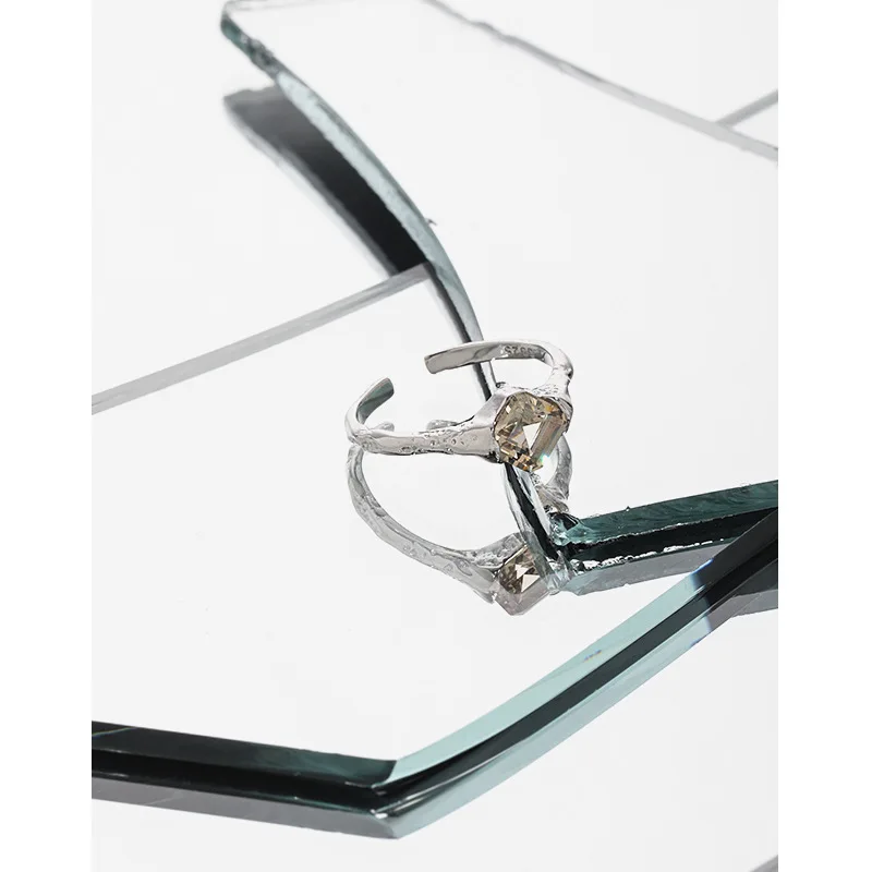 Нишевый дизайн SHANICE Korean ins, инкрустированный геометрической квадратной текстурой циркона, женское кольцо из стерлингового серебра S925 пробы с открытым кольцом Изображение 3