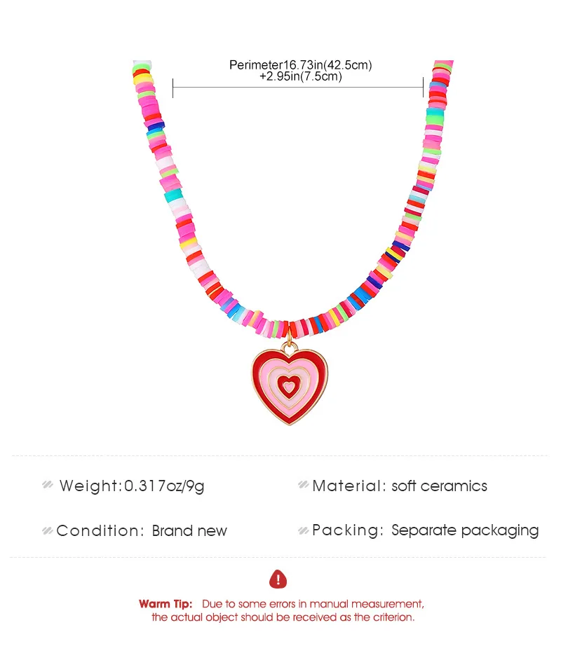 Новое богемное красочное ожерелье с подвеской из мягкой керамики Love для женщин, милое ожерелье карамельного цвета 2023, ювелирные аксессуары Изображение 5
