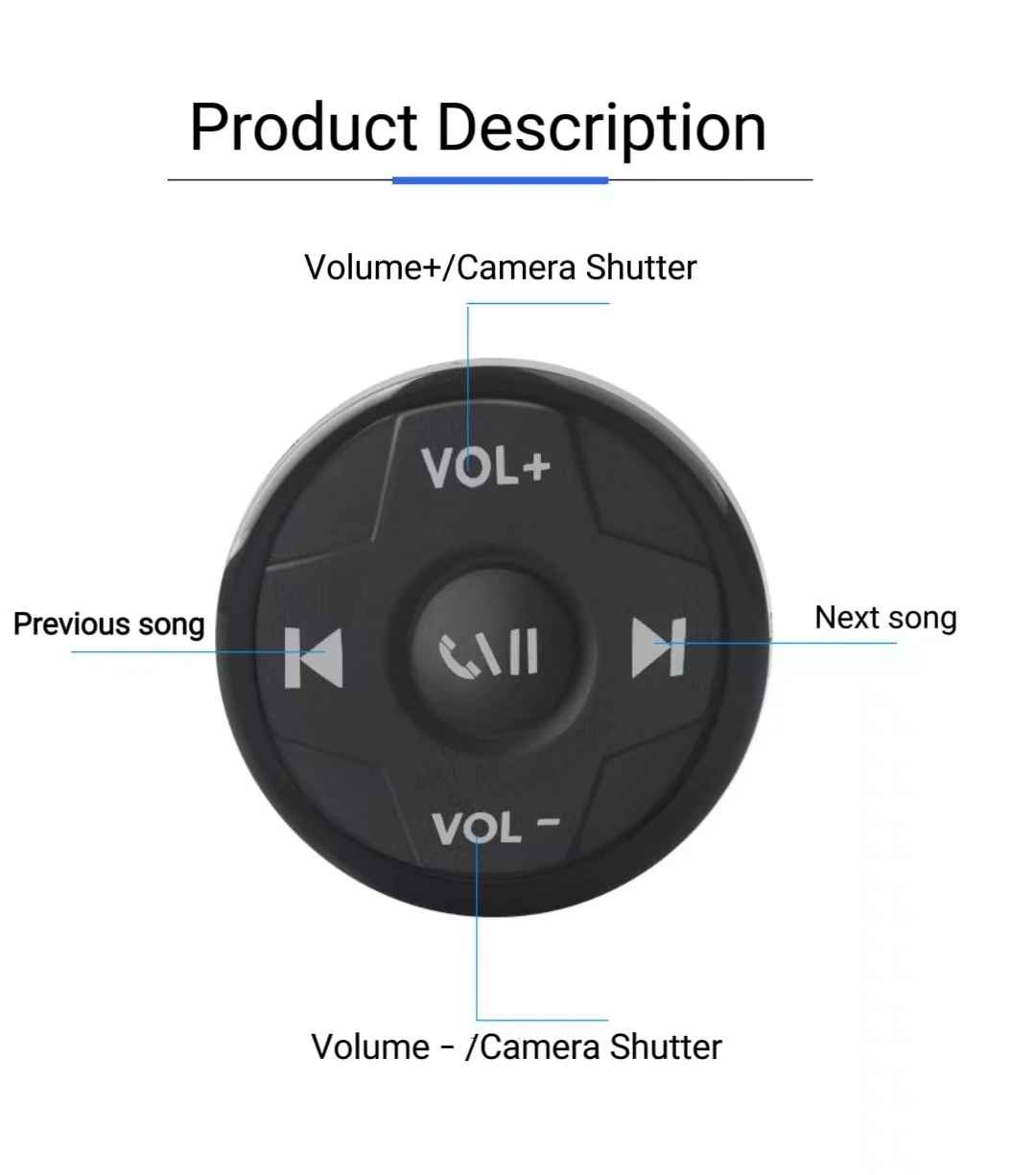 Новые автомобильные мультимедийные кнопки Bluetooth, Мобильный музыкальный пульт дистанционного управления, Мотоциклетный Bluetooth-контроллер, Квадратная кнопка управления Изображение 4