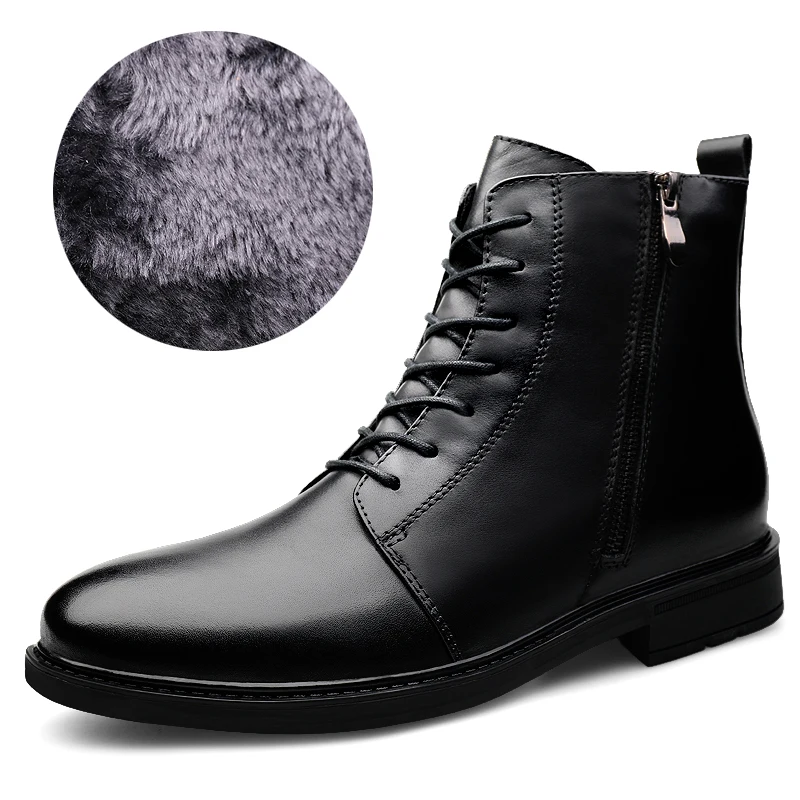 Новые мужские зимние ботинки, мужские ботинки martins, черные мужские теплые ботинки из 100% натуральной кожи, мужские ботильоны на шнуровке, большие размеры Изображение 0