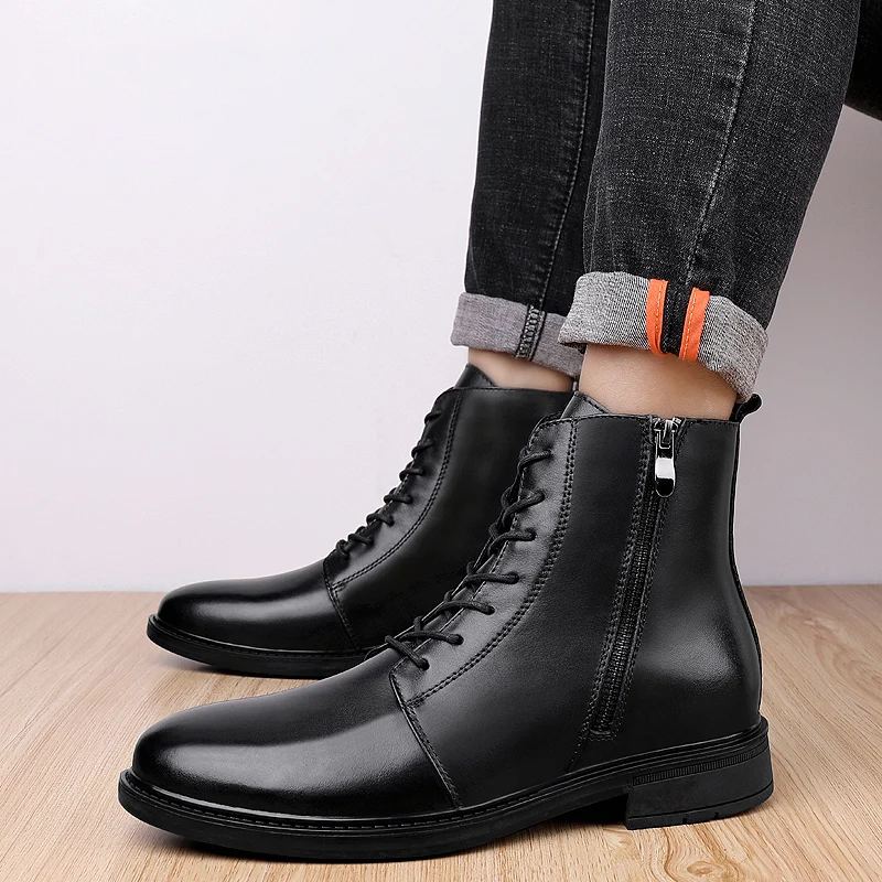 Новые мужские зимние ботинки, мужские ботинки martins, черные мужские теплые ботинки из 100% натуральной кожи, мужские ботильоны на шнуровке, большие размеры Изображение 3
