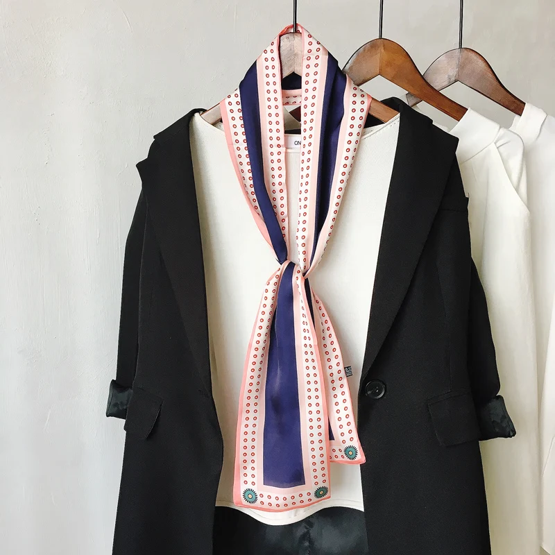 Новый дизайнерский атласный шелковый длинный шарф с позиционированной печатью 2022 года для дам, высококачественные элегантные вечерние шейные платки, женские шляпы, шарф Изображение 2