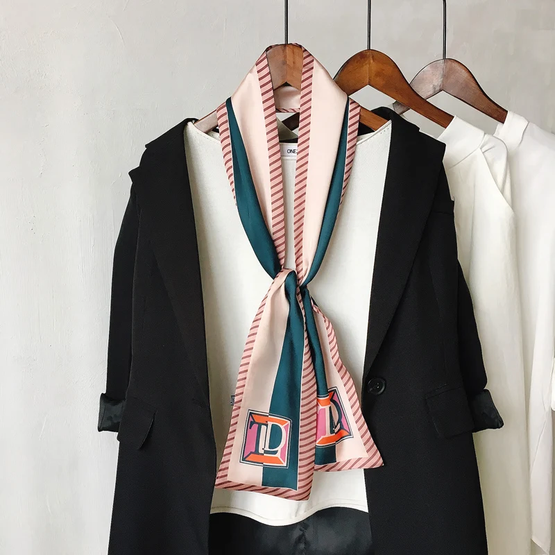 Новый дизайнерский атласный шелковый длинный шарф с позиционированной печатью 2022 года для дам, высококачественные элегантные вечерние шейные платки, женские шляпы, шарф Изображение 3