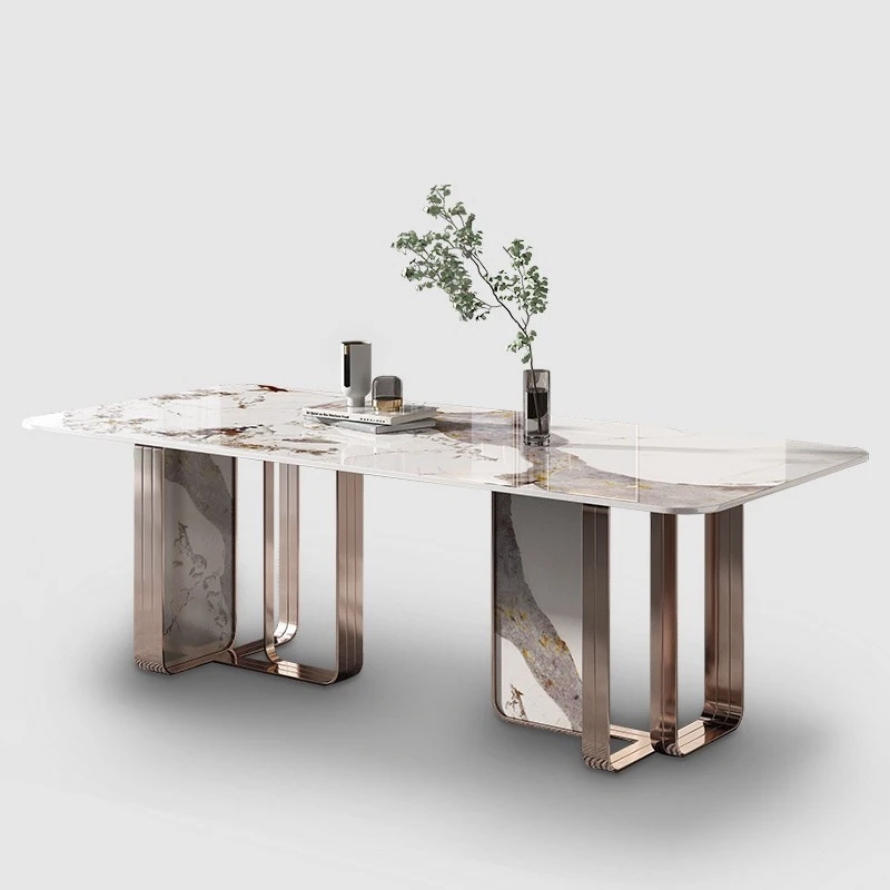 Новый легкий роскошный обеденный стол в итальянском стиле, минималистичный современный простой прямоугольный стол высокого класса, сочетание стульев для семейного ужина Изображение 0