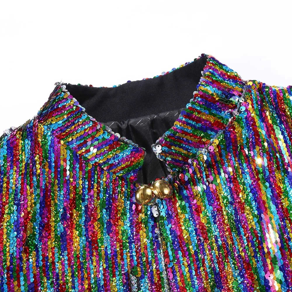 Новый мужской двубортный цветной блейзер с воротником-стойкой, двухсторонние блестки, меняющие цвет, Одежда для DJ Singer 2018, пиджак Изображение 1
