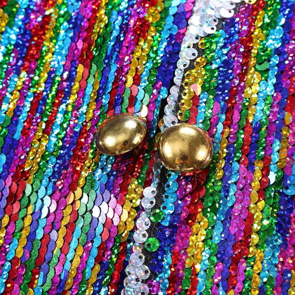 Новый мужской двубортный цветной блейзер с воротником-стойкой, двухсторонние блестки, меняющие цвет, Одежда для DJ Singer 2018, пиджак Изображение 2