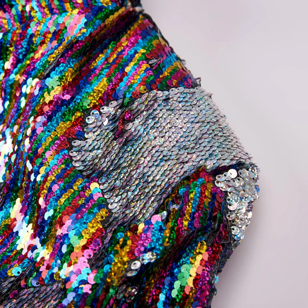 Новый мужской двубортный цветной блейзер с воротником-стойкой, двухсторонние блестки, меняющие цвет, Одежда для DJ Singer 2018, пиджак Изображение 3