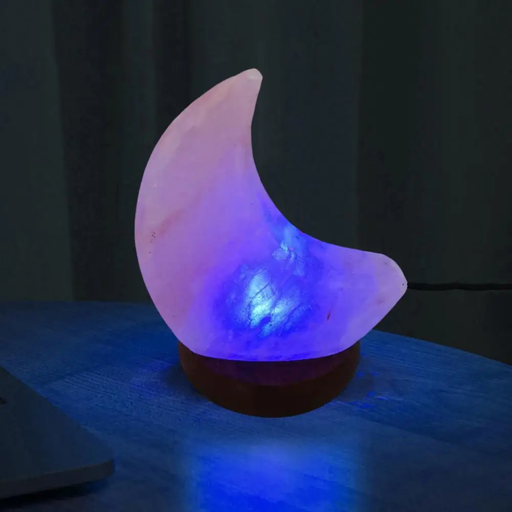 Ночная USB-подсветка в форме Луны, Меняющая цвет, Декоративная светодиодная соляная лампа из искусственного хрусталя с деревянным основанием для дома Изображение 2