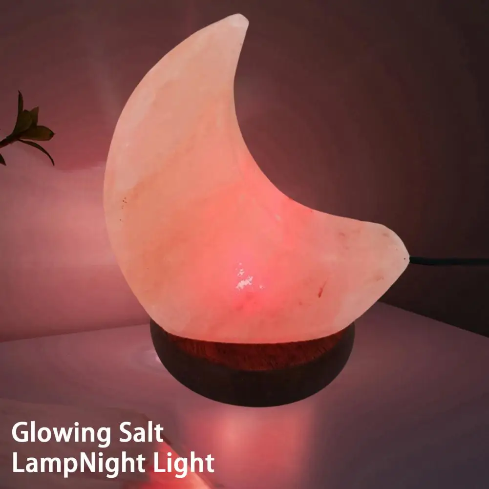 Ночная USB-подсветка в форме Луны, Меняющая цвет, Декоративная светодиодная соляная лампа из искусственного хрусталя с деревянным основанием для дома Изображение 4