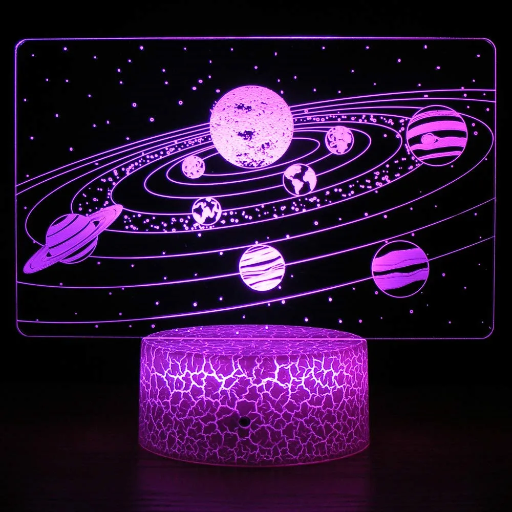 Ночник Cosmos Space Galaxy Солнечная Система 3D Оптическая иллюзия для детей, подарок на день рождения для мальчиков и девочек, ночник для освещения на День рождения Изображение 3