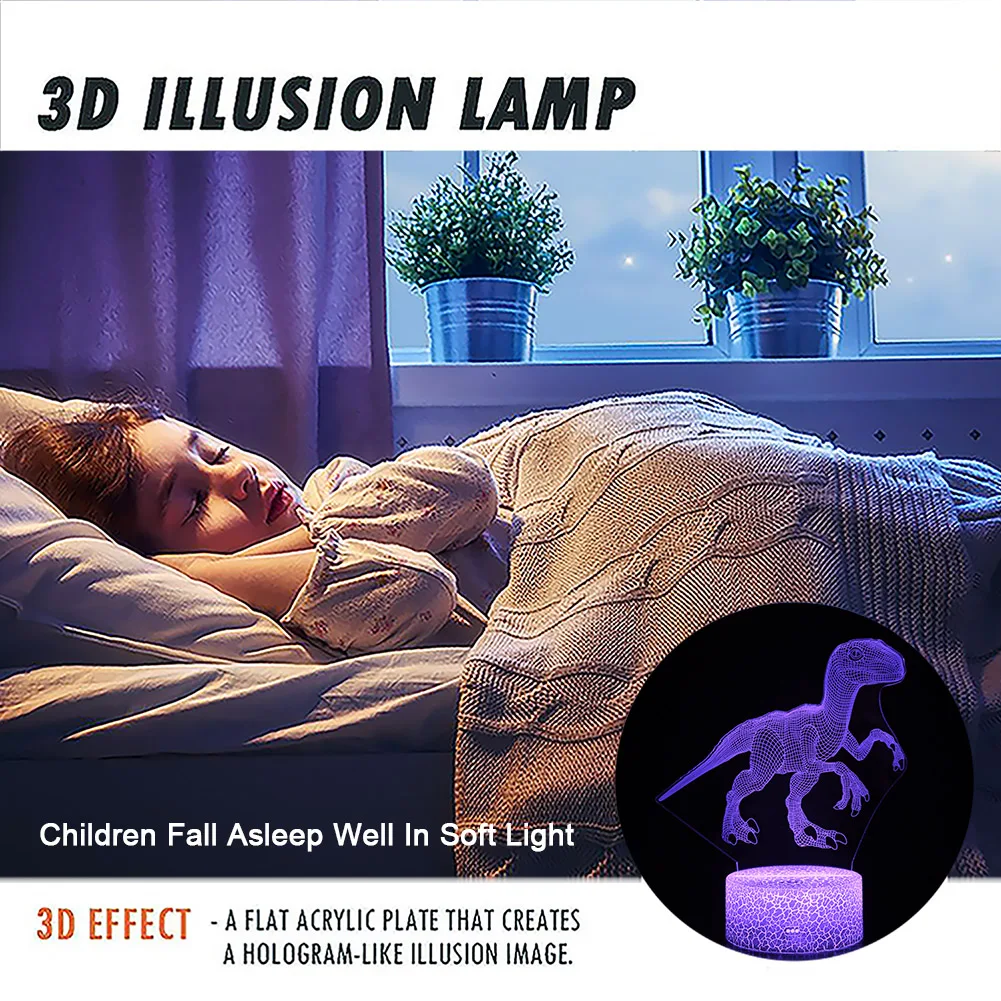 Ночник с динозавром, настольная лампа с динозавром Raptor, детское прикроватное освещение для домашнего декора комнаты, товары для дропшиппинга Изображение 2