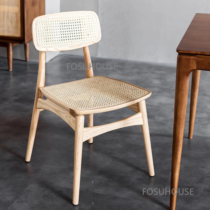 Обеденные стулья из массива дерева в скандинавском стиле, кухонная мебель, домашний обеденный стул, Минималистичный старинный стул со спинкой из ротанга для ресторана TG Изображение 0