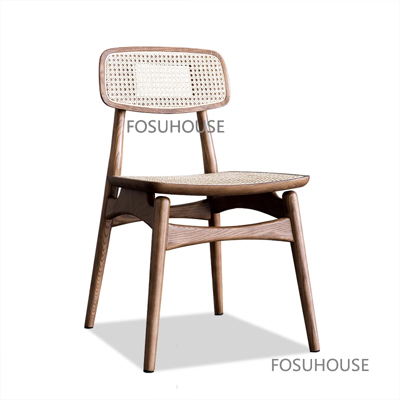 Обеденные стулья из массива дерева в скандинавском стиле, кухонная мебель, домашний обеденный стул, Минималистичный старинный стул со спинкой из ротанга для ресторана TG Изображение 2