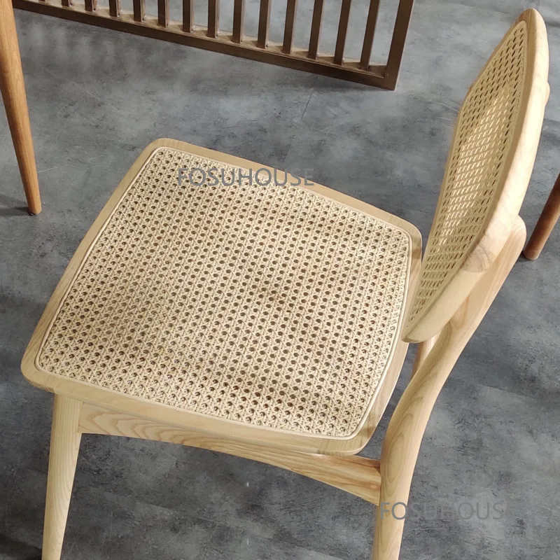 Обеденные стулья из массива дерева в скандинавском стиле, кухонная мебель, домашний обеденный стул, Минималистичный старинный стул со спинкой из ротанга для ресторана TG Изображение 3
