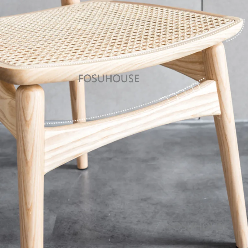 Обеденные стулья из массива дерева в скандинавском стиле, кухонная мебель, домашний обеденный стул, Минималистичный старинный стул со спинкой из ротанга для ресторана TG Изображение 4