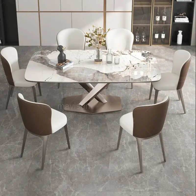 Обеденный стол в центре зала, кухня в скандинавском минималистичном стиле, Роскошные обеденные столы из мрамора, Современный стол, Мебель для яслей Изображение 0