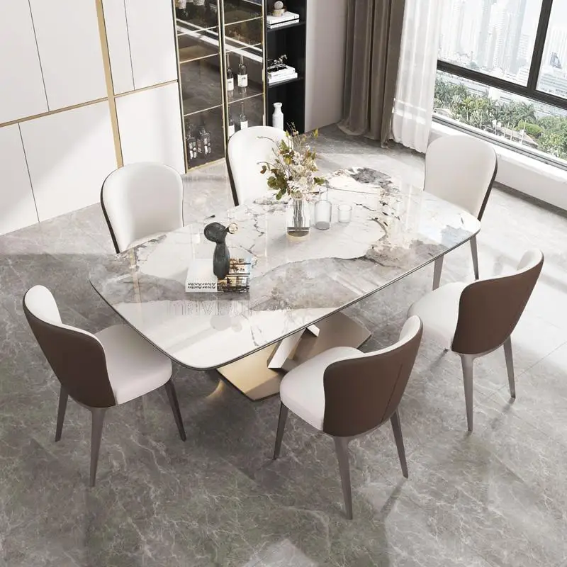 Обеденный стол в центре зала, кухня в скандинавском минималистичном стиле, Роскошные обеденные столы из мрамора, Современный стол, Мебель для яслей Изображение 1