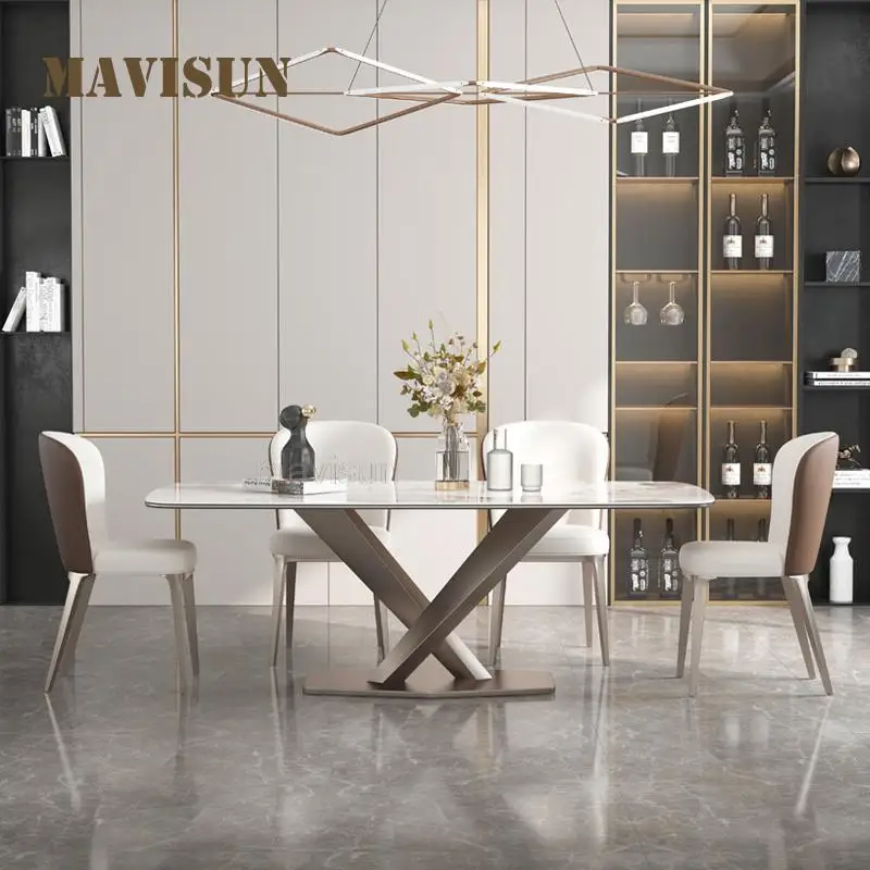 Обеденный стол в центре зала, кухня в скандинавском минималистичном стиле, Роскошные обеденные столы из мрамора, Современный стол, Мебель для яслей Изображение 2
