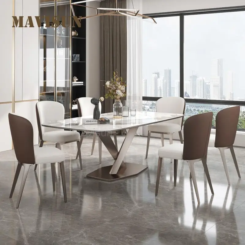 Обеденный стол в центре зала, кухня в скандинавском минималистичном стиле, Роскошные обеденные столы из мрамора, Современный стол, Мебель для яслей Изображение 3