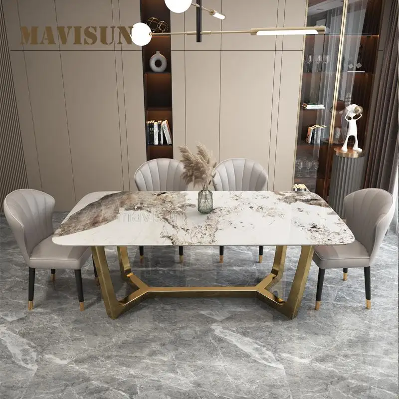 Обеденный стол с мраморной столешницей Дизайн стульев для ресторана Большой Семьи Современный минималистичный кухонный стол для ужина Итальянская мебель Изображение 1
