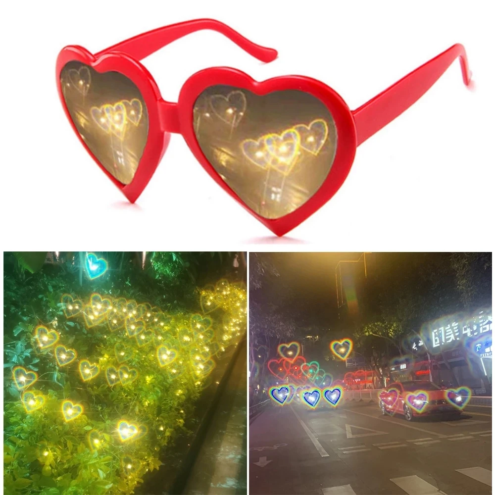Очки с эффектом любви в форме сердца, наблюдайте за изменением освещения, очки с дифракцией в форме сердца Ночью, солнцезащитные очки для женщин Изображение 0