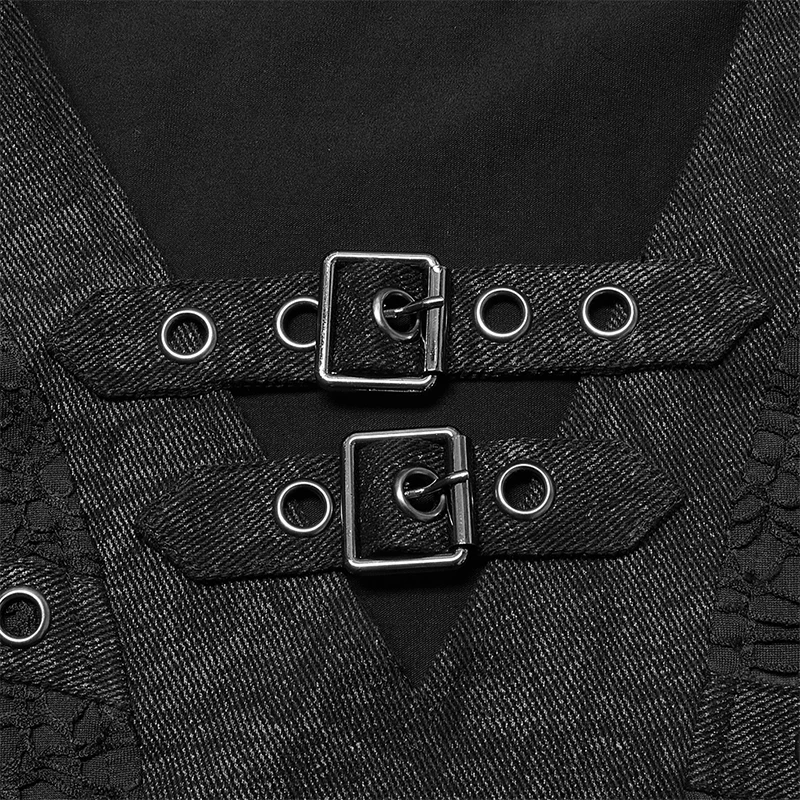 Панк-рейв Мужская готическая повседневная стильная сетчатая футболка с V-образным вырезом и коротким рукавом, приталенные черные топы, весна-лето Изображение 5