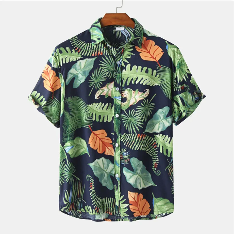 Повседневная тонкая дышащая рубашка Camisa Masculina с тропическим принтом на Гавайях для отдыха с коротким рукавом, блузка большого размера EUR Изображение 0
