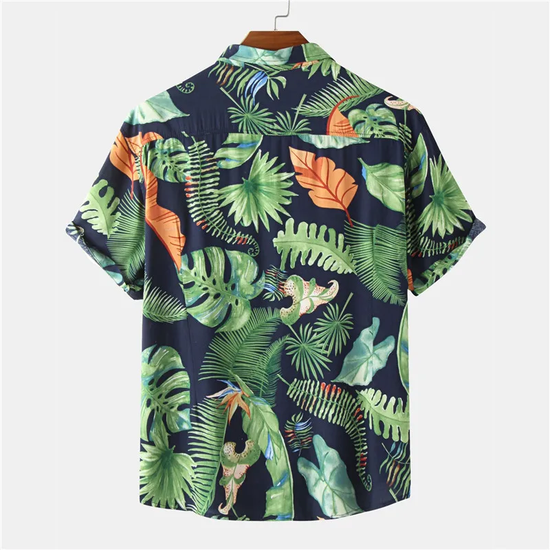 Повседневная тонкая дышащая рубашка Camisa Masculina с тропическим принтом на Гавайях для отдыха с коротким рукавом, блузка большого размера EUR Изображение 1