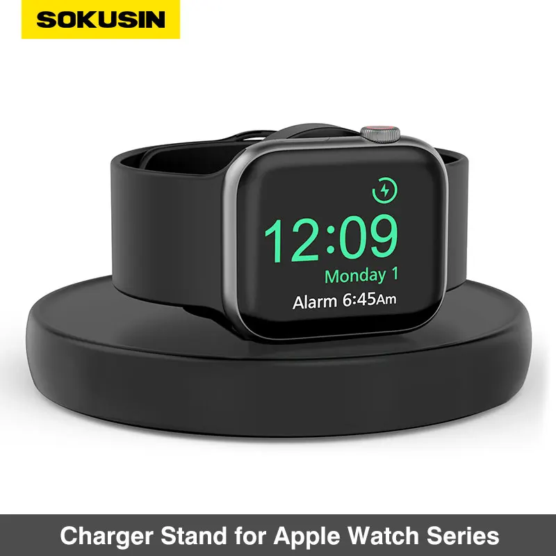 Подставка для Зарядного устройства SOKUSIN Для Apple Watch 9 8 7 6 5 4 3 2 1 Ultra 2nd SE 3rd Зарядная Док-станция Встроенный Кабель Для управления Противоскользящий Черный Изображение 0