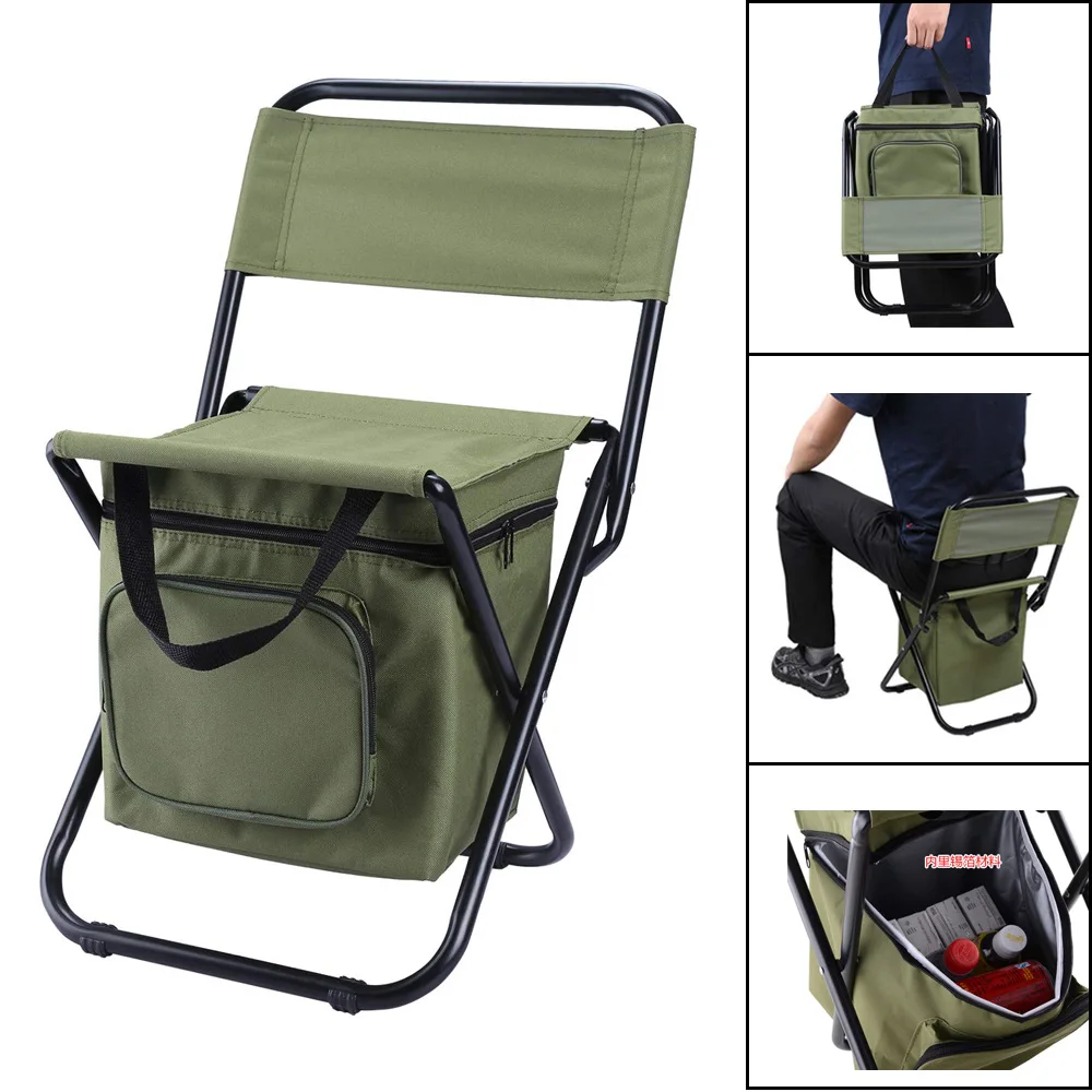 Портативный складной стул для льда на открытом воздухе с сумкой для хранения и функцией изоляции спинки, 3-в-1, стул для отдыха, кемпинга, рыбалки Изображение 0