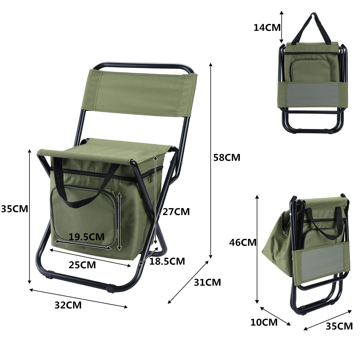 Портативный складной стул для льда на открытом воздухе с сумкой для хранения и функцией изоляции спинки, 3-в-1, стул для отдыха, кемпинга, рыбалки Изображение 1