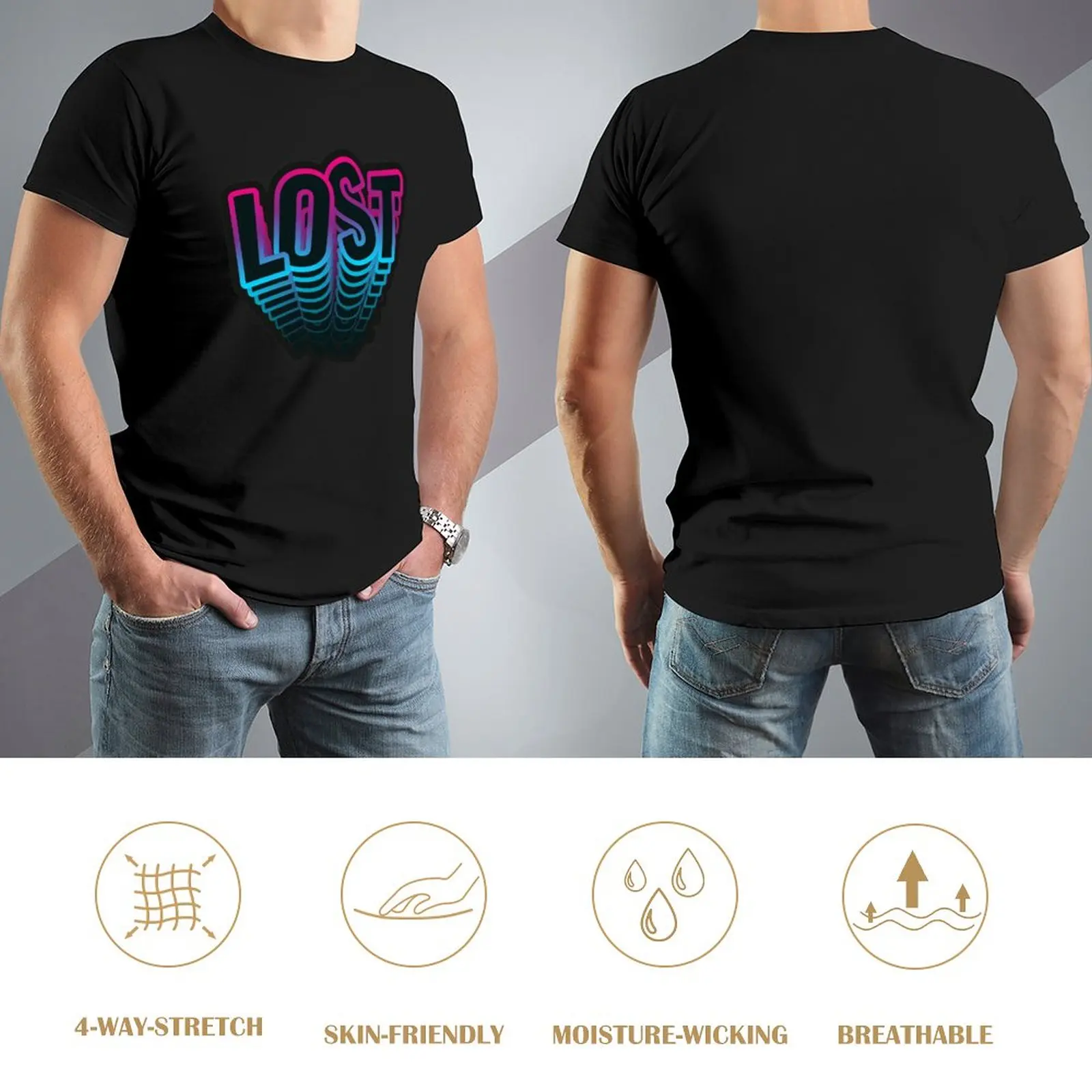 Потерянный 3D неоновый шрифт, 3d эффект выцветания, Футболка с коротким рукавом, футболки большого размера, мужские футболки, упаковка Изображение 2