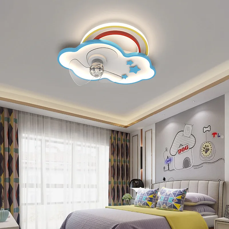 Потолочный вентилятор для детской комнаты 2023 Новая спальня для мальчиков и девочек Креативный потолочный светильник с воздушным вентилятором с дистанционным затемнением Изображение 1