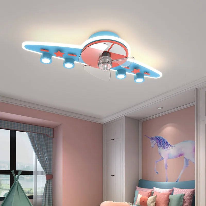 Потолочный вентилятор для детской комнаты 2023 Новая спальня для мальчиков и девочек Креативный потолочный светильник с воздушным вентилятором с дистанционным затемнением Изображение 2