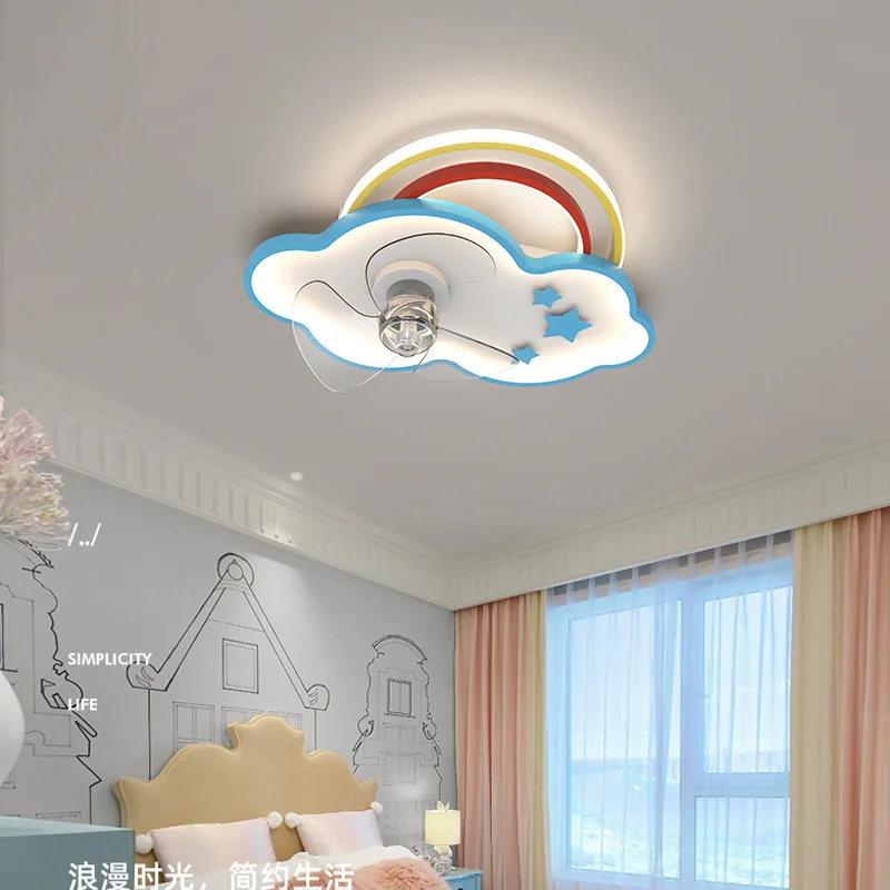 Потолочный вентилятор для детской комнаты 2023 Новая спальня для мальчиков и девочек Креативный потолочный светильник с воздушным вентилятором с дистанционным затемнением Изображение 3