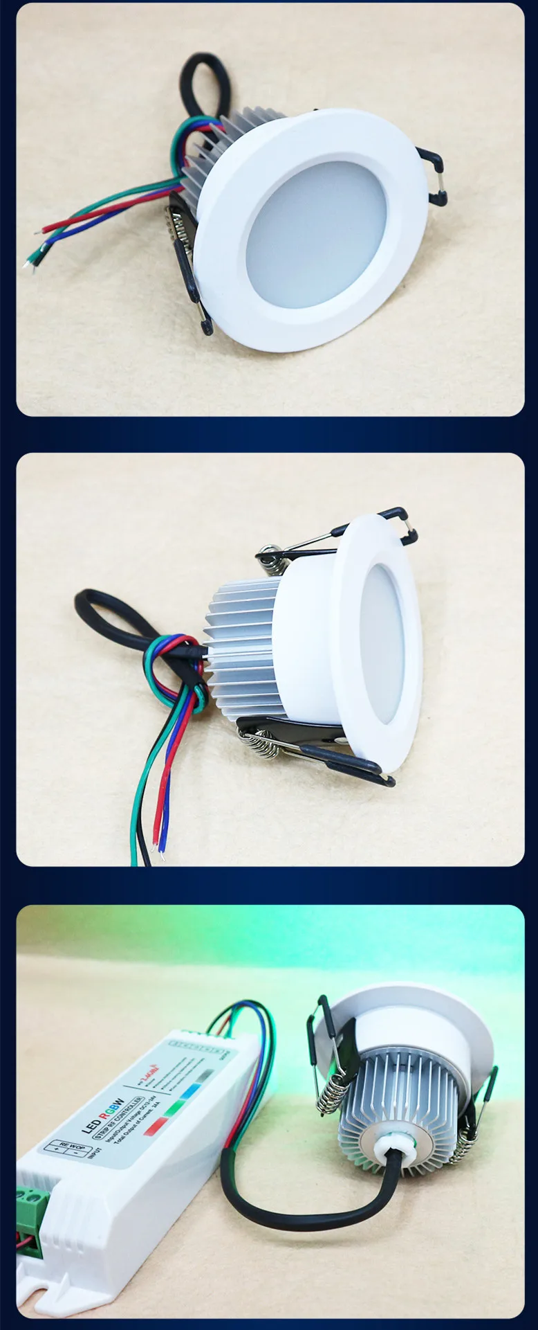 Потолочный светильник 4W / 6W / 8W / 12W RGBW / RGBW LED; вход DC12 / 24V; с 4/5 проводным ШИМ-драйвером внутри; угол освещения 100 градусов Изображение 3