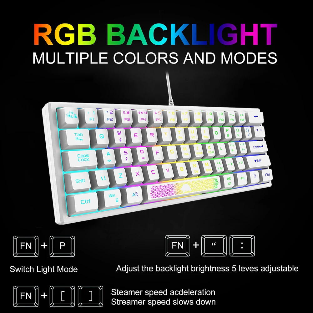 Проводная клавиатура K61 RGB, 60 Процентов, 62 Клавиши, Эргономичная Игровая клавиатура для ноутбука, Офисная клавиатура Изображение 0